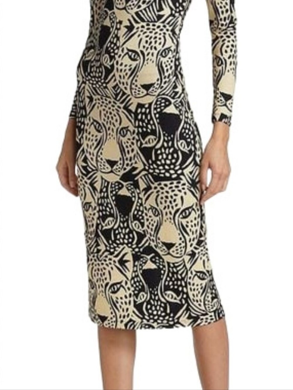Farm Rio Midnight Leopards Jersey Sheath Dress Size Sm Black Cream EUC